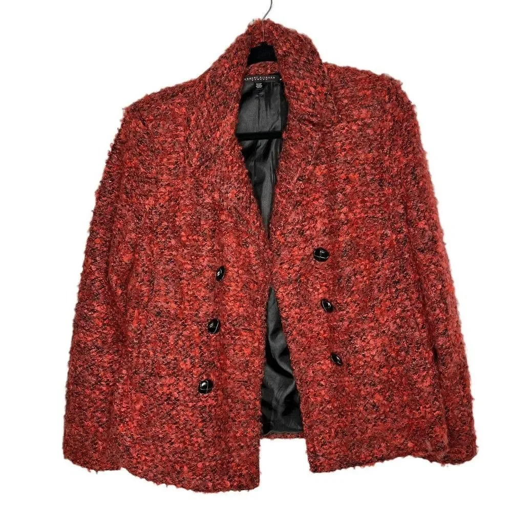 Robert Kitchen Canada Wool Blend Boucle Blazer M Double Breasted Coat Peony Blac - Picture 5 of 9